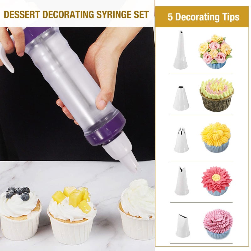 Dualshine Dessert Decorating Syringe Set  Icing Dispenser Cupcake Filling Injector  7 Icing Nozzles  3 Cream Scrapers Frosting Making Dessert Cream Piping Syringe Nozzles Kits For Cake Cookies Decoration - Image 3