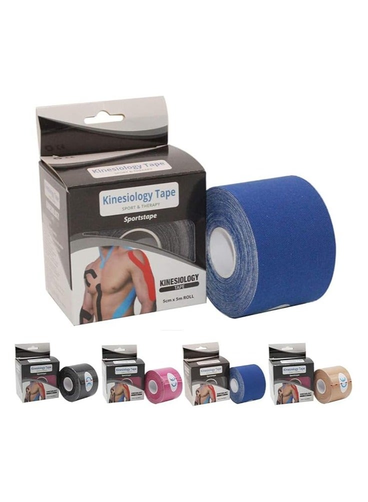 شريط علاجي مطاطي قابل للتنفس – شريط رياضي أزرق لدعم العضلات، تخفيف آلام المفاصل، الوقاية من الإصابات والتأهيل