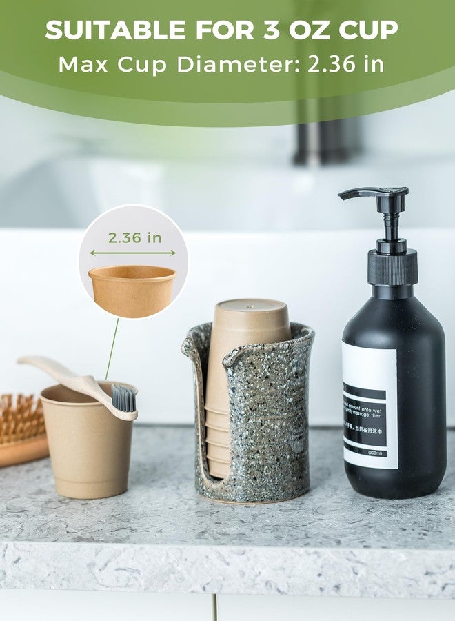 YHOJOY Ceramic Bathroom Cup Holder, Small Mouthwash Cup Dispenser Disposable Paper Cups Holder for Bathroom Vanity Countertop, Stoneware Design Modern Decor, Gray - Image 4