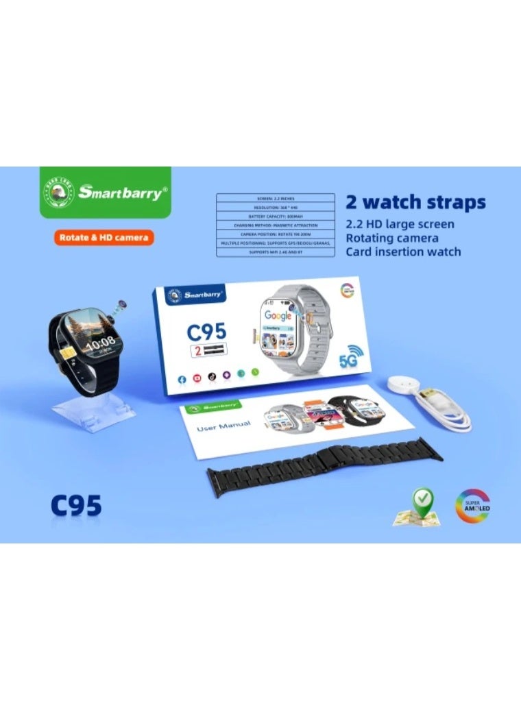 Smartbarry C95 SmartBarry 5G Smartwatch with SIM, Dual Straps, Super AMOLED Display, Android Apps & Play Store - Image 3