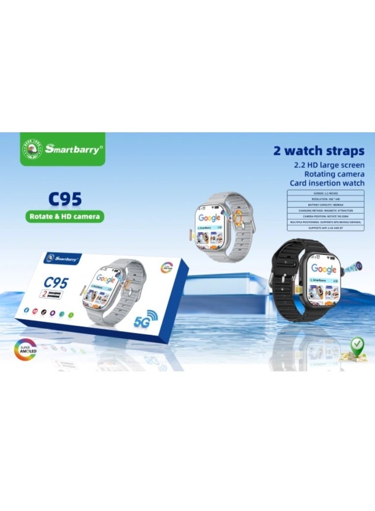 Smartbarry C95 SmartBarry 5G Smartwatch with SIM, Dual Straps, Super AMOLED Display, Android Apps & Play Store - Image 5