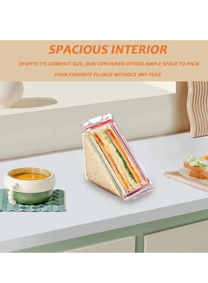 عام صندوق ساندويتش مثلثي، قابل لإعادة الاستخدام، سهل التنظيف، مصنوعة من الأكريليك الشفاف، قابل للحمل، مع غطاء. مناسب لحفظ السندويشات ووجبات الغداء. - Image 3