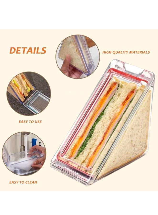 عام صندوق ساندويتش مثلثي، قابل لإعادة الاستخدام، سهل التنظيف، مصنوعة من الأكريليك الشفاف، قابل للحمل، مع غطاء. مناسب لحفظ السندويشات ووجبات الغداء. - Image 4