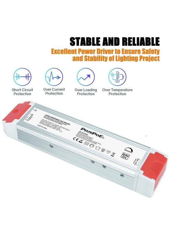 PLUSPOE 120W Dimmable LED Driver, PLUSPOE 110V to 24V Dimming LED Power Supply Transformer Compatible with Lutron, Leviton and Other Wall Dimmer, Aluminum Alloy Housing.  - Image 1