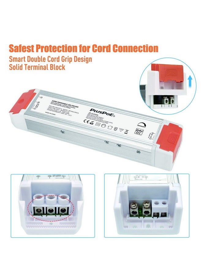 PLUSPOE 120W Dimmable LED Driver, PLUSPOE 110V to 24V Dimming LED Power Supply Transformer Compatible with Lutron, Leviton and Other Wall Dimmer, Aluminum Alloy Housing.  - Image 3
