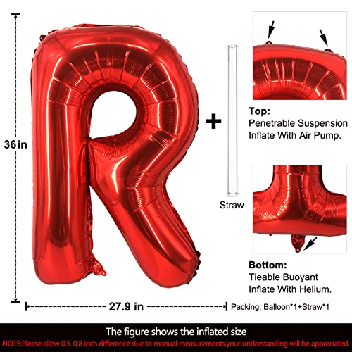 Lovoir 40 Inch Large Red Letter R Balloons Big Size Jumbo Mylar Foil Helium Balloon for Birthday Party Celebration Decorations Alphabet Red R - Image 5