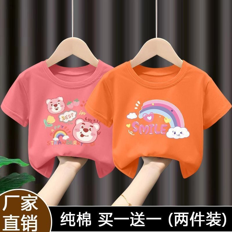 Summer 100 Cotton Girls Short-Sleeved T-Shirt Cartoon All-Match Half-Sleeved T-Shirt New Style 12 - Image 1