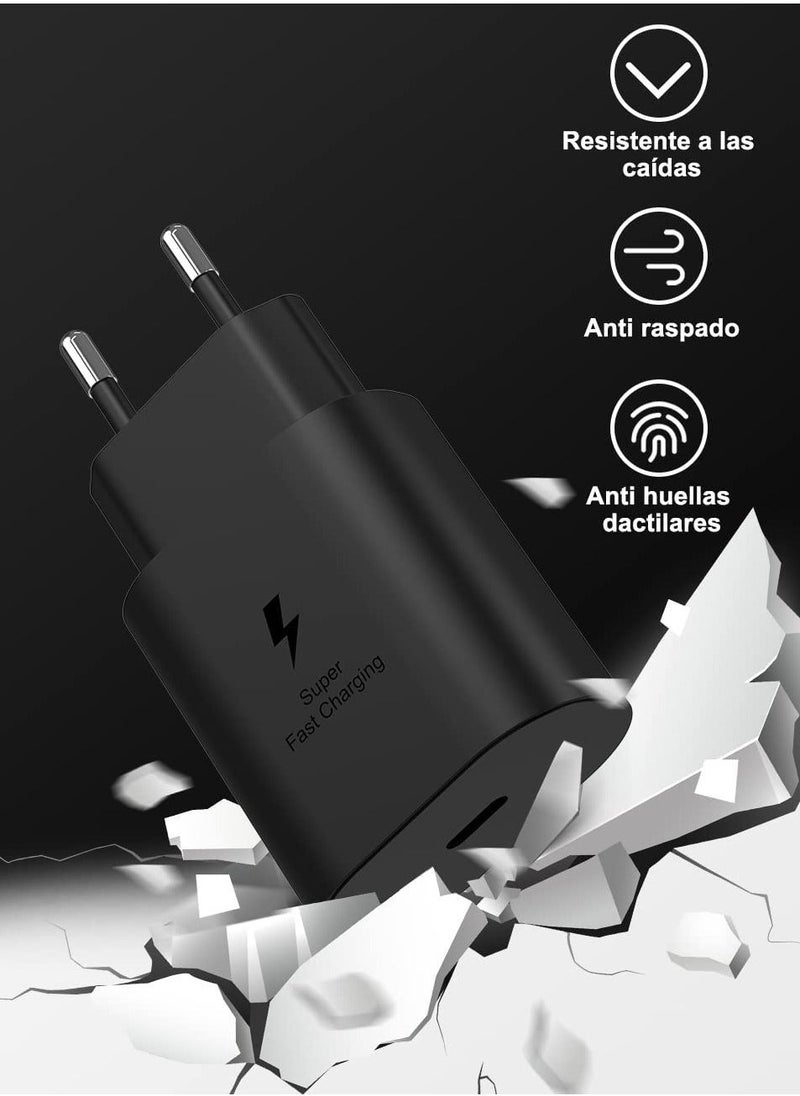 Generic - Ultra Fast Charger for Samsung 25W USB C Galaxy S22 S21 S20 FE 5G Ultra Plus + S10 S9 S8 A53 A52S A13 A72 M52 M53 Z Flip4 Charger Cable 1.5M Type-C Plug A EP-TA800 Wall Power Adapter - Image 1