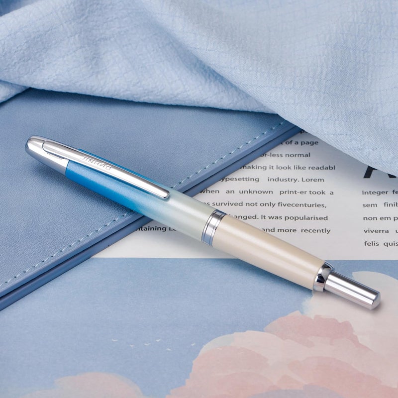 Wikult Jinhao 10 Press Fountain Pen with Box, Gradient Blue Retractable Fine Nib with Ink Converter Limited Edition Set (Silver Clip) - Image 4