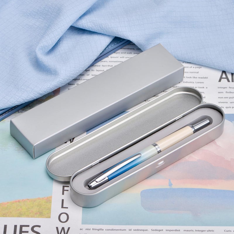 Wikult Jinhao 10 Press Fountain Pen with Box, Gradient Blue Retractable Fine Nib with Ink Converter Limited Edition Set (Silver Clip) - Image 5