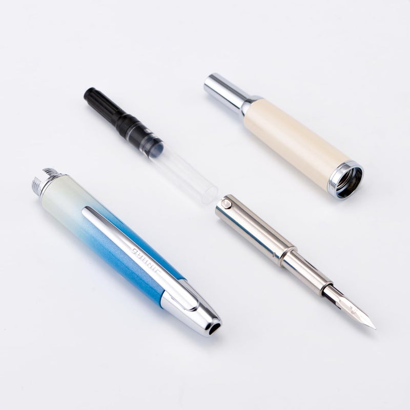 Wikult Jinhao 10 Press Fountain Pen with Box, Gradient Blue Retractable Fine Nib with Ink Converter Limited Edition Set (Silver Clip) - Image 3
