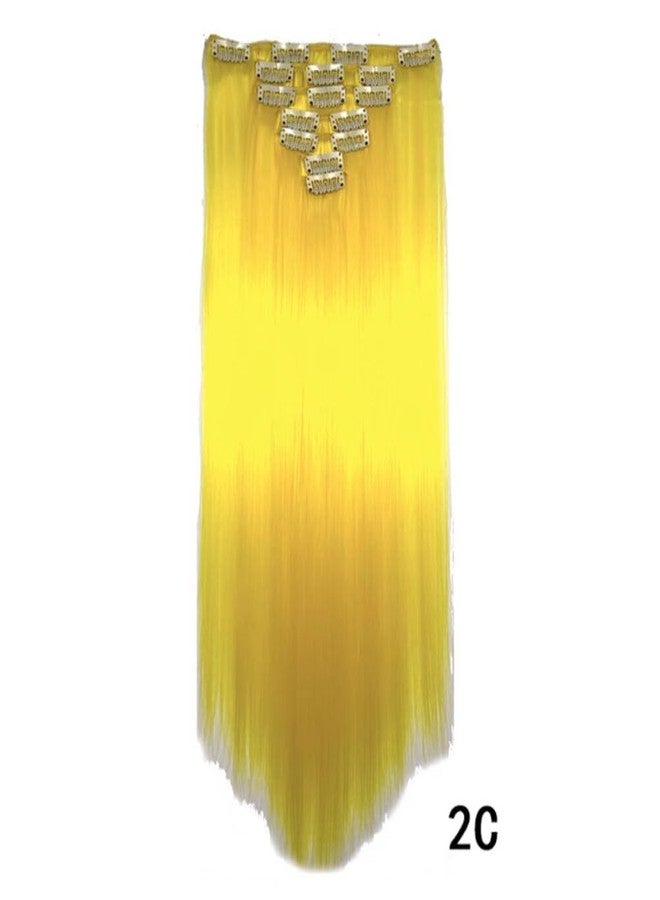 iLUU 22" 7pcs Full Head Straight Long Hairpiece Clips in on Synthetic Hair Extensions #2C Yellow 16 clips Hair Pieces 100g Thick Clip in on Hair Extension for Women Girl - Image 5