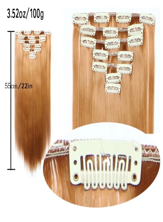 iLUU 22" 7pcs Full Head Straight Long Hairpiece Clips in on Synthetic Hair Extensions #2C Yellow 16 clips Hair Pieces 100g Thick Clip in on Hair Extension for Women Girl - Image 2