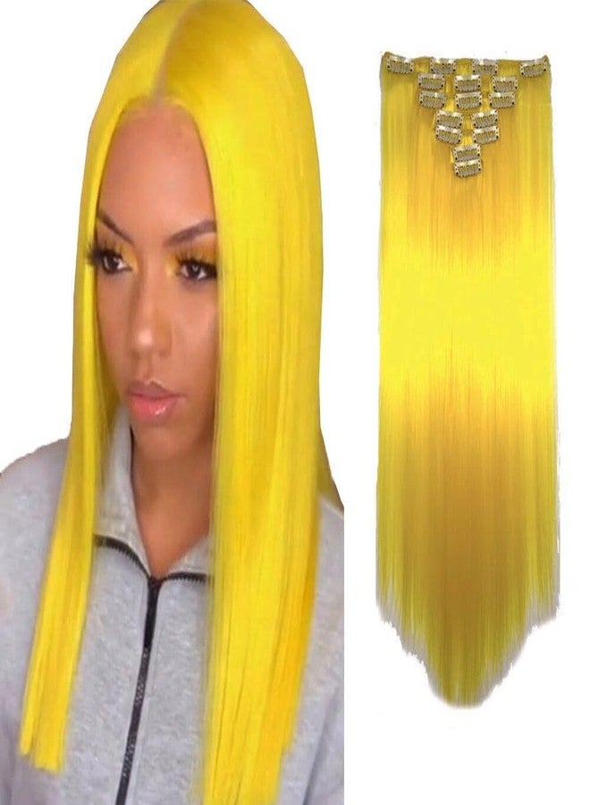 iLUU 22" 7pcs Full Head Straight Long Hairpiece Clips in on Synthetic Hair Extensions #2C Yellow 16 clips Hair Pieces 100g Thick Clip in on Hair Extension for Women Girl - Image 1