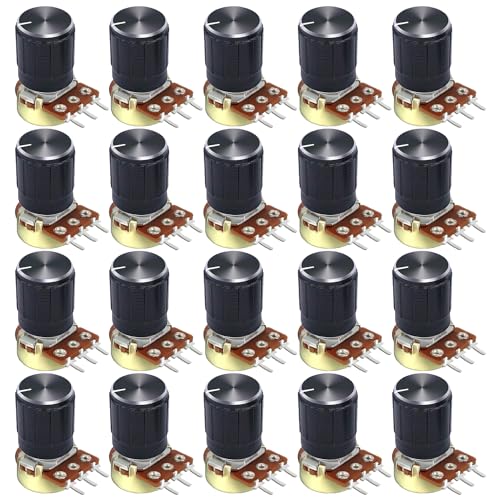Dafurui 10k ohm Potentiometer，20PCS B10k Rotary Potentiometer 10k Ohm Linear Potentiometer Kit 3 Terminals 20mm Shaft with Nuts, Washers and Aluminum Alloy knobs - Image 1