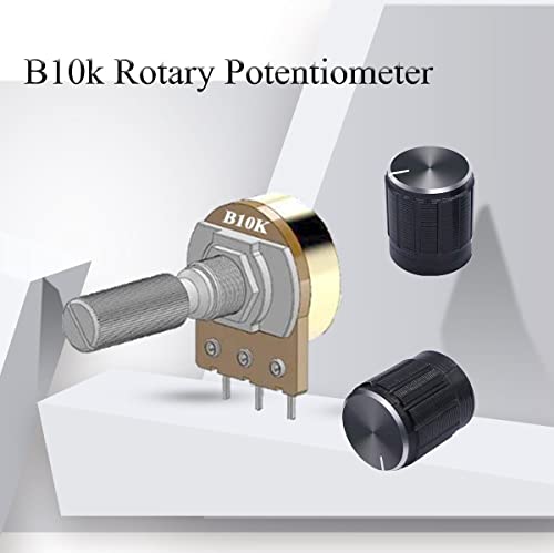 Dafurui 10k ohm Potentiometer，20PCS B10k Rotary Potentiometer 10k Ohm Linear Potentiometer Kit 3 Terminals 20mm Shaft with Nuts, Washers and Aluminum Alloy knobs - Image 4