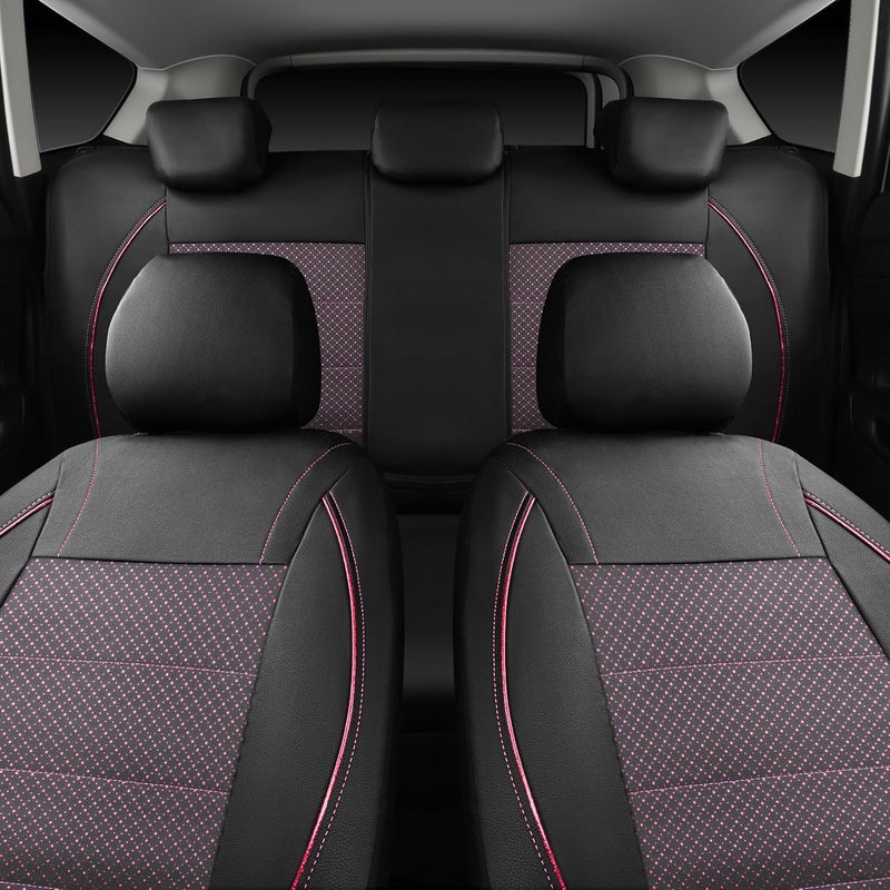 CAR PASS Piping PU Leather Car Seat Cover Full Set,Inside Zipper Design and Reserved Opening Holes，Airbag Compatible,Universal FIT for Car, SUVs,Van,Trucks（Full Set, Black & Pink） - Image 3