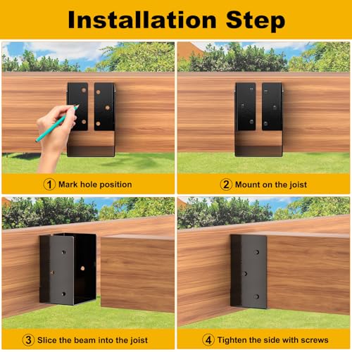 FMhotu Concealed Joist Hanger (1 Pack),4"x6" Outdoor Concealed-Flange Joist Bracket with Screws, Q235B Steel Powder Coated Concealed Mount Light Joist Hangers for 4"x6" Beam, Swing, Handrail, Fence - Image 4