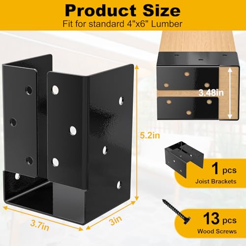 FMhotu Concealed Joist Hanger (1 Pack),4"x6" Outdoor Concealed-Flange Joist Bracket with Screws, Q235B Steel Powder Coated Concealed Mount Light Joist Hangers for 4"x6" Beam, Swing, Handrail, Fence - Image 3