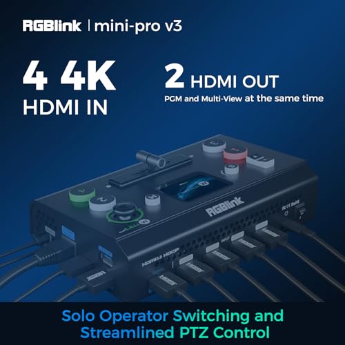 RGBlink Minipro V3 Video Mixer Switcher with 4 x 4K HDMI Inputs Dual HDMIUSB30 Outputs PTZ Controller with 21Inch OnBoard Monitor Ideal for Live Streaming Worship Gamers and Live Events - Image 3