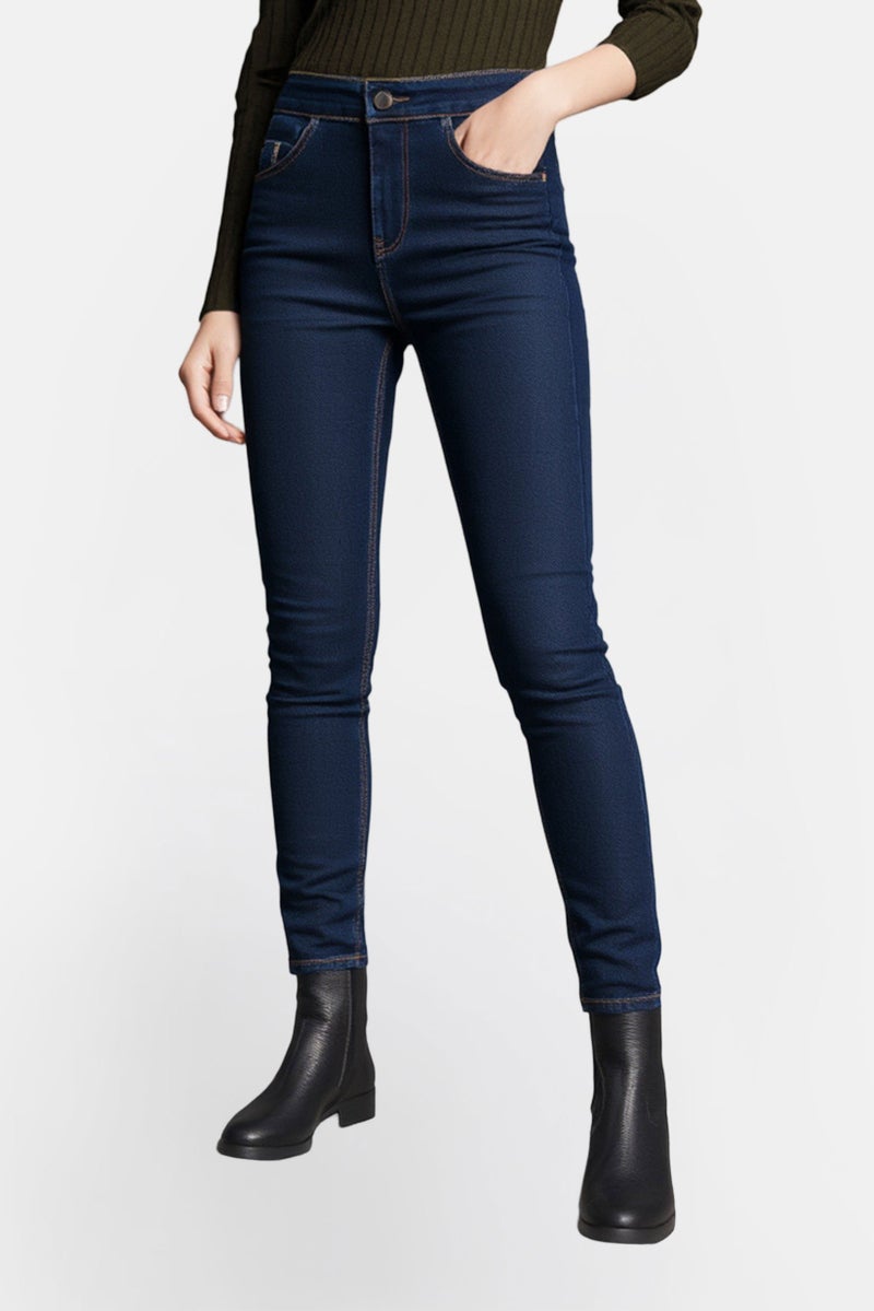 Bershka Women Regular Fit Washed Stretchable Jeans, Navy Blue - Image 1