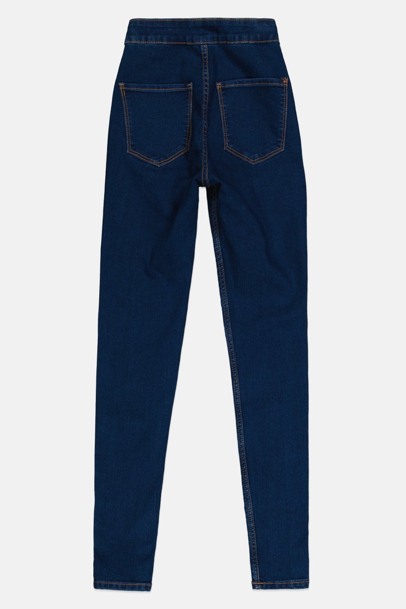 Bershka Women Regular Fit Washed Stretchable Jeans, Navy Blue - Image 3