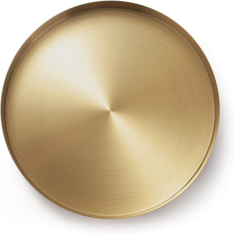 DOKOT Gold Round Tray Metal Decorative Storage Organizer Tray for Jewelry, Makeup, Toiletries, Kitchen Tableware, 22cm - Image 2