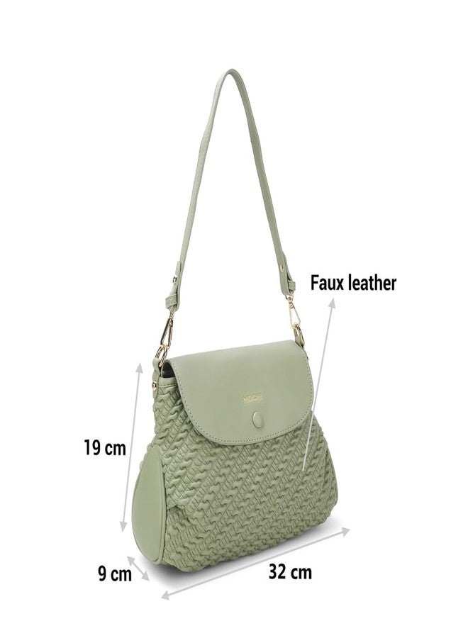 Mochi Stylish Faux Green Sling with Applique branding and Magnet flap closure Closure, Premium Branded lining, Perfect for Casual Use(66-506) - Image 4