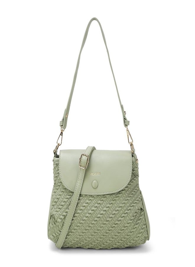 Mochi Stylish Faux Green Sling with Applique branding and Magnet flap closure Closure, Premium Branded lining, Perfect for Casual Use(66-506) - Image 2