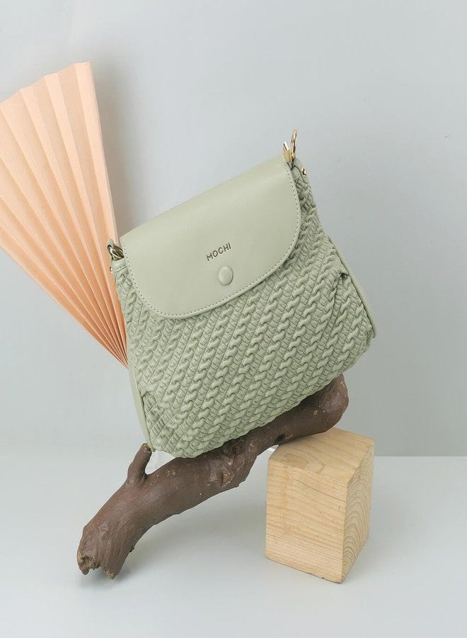 Mochi Stylish Faux Green Sling with Applique branding and Magnet flap closure Closure, Premium Branded lining, Perfect for Casual Use(66-506) - Image 3