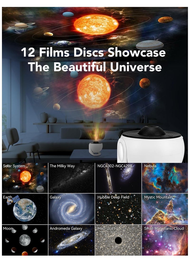 Oasis Casa - 12-in-1 Planetarium Projector, Star Projector Galaxy Night Light for Kids Bedroom, Universe Galaxy Projector Ceiling - 12 Film Discs, 4K Night Sky, Noise Free Rotation, Home Decor, Bedside Lamp, Gift - Image 1