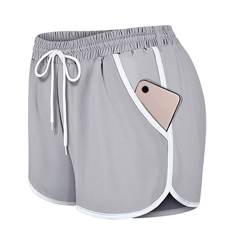 Womens Casual Shorts Pocket For Sports Fitness Running Yoga Tennis Available In Stock Waistband Grey  - Image 1