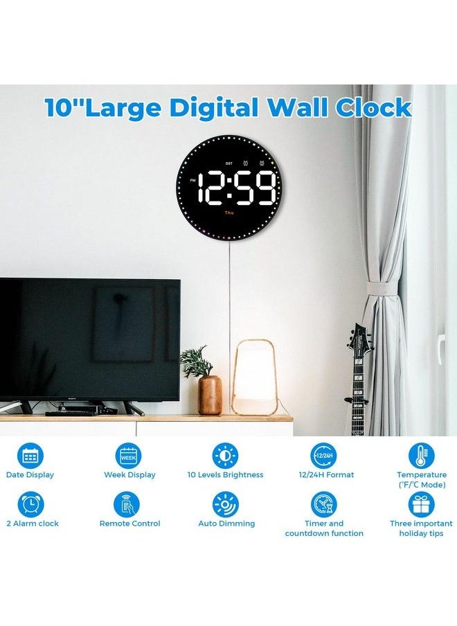 SZELAM Digital Wall Clock10" Digital Clock Large Display With Remote Controladjustable Brightness Calendar Temperature 12 24 H For Living Room Office Bedroom Elderly Adults  - Image 3