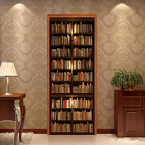 TUOKING Door Sticker, Peel and Stick Vinyl Door Decals, Self-Adhesive Mural for Home Decor, 30.3" W x 78.7" L, Set of 2 Sheets, Bookshelf - Image 1