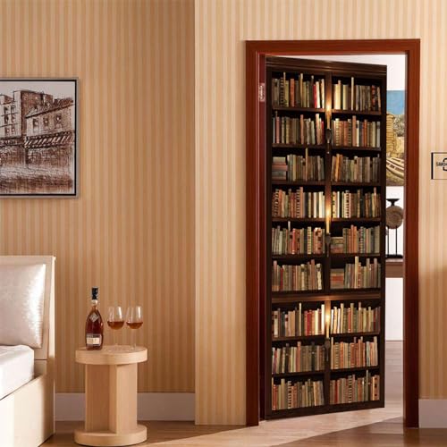 TUOKING Door Sticker, Peel and Stick Vinyl Door Decals, Self-Adhesive Mural for Home Decor, 30.3" W x 78.7" L, Set of 2 Sheets, Bookshelf - Image 4