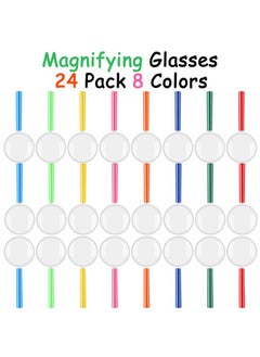 Elcoho 24 Pack Colorful Magnifying Glasses With 8 Colors Plastic Magnifying Glasses Party Favors Gifts For Young People Reading  - Image 3
