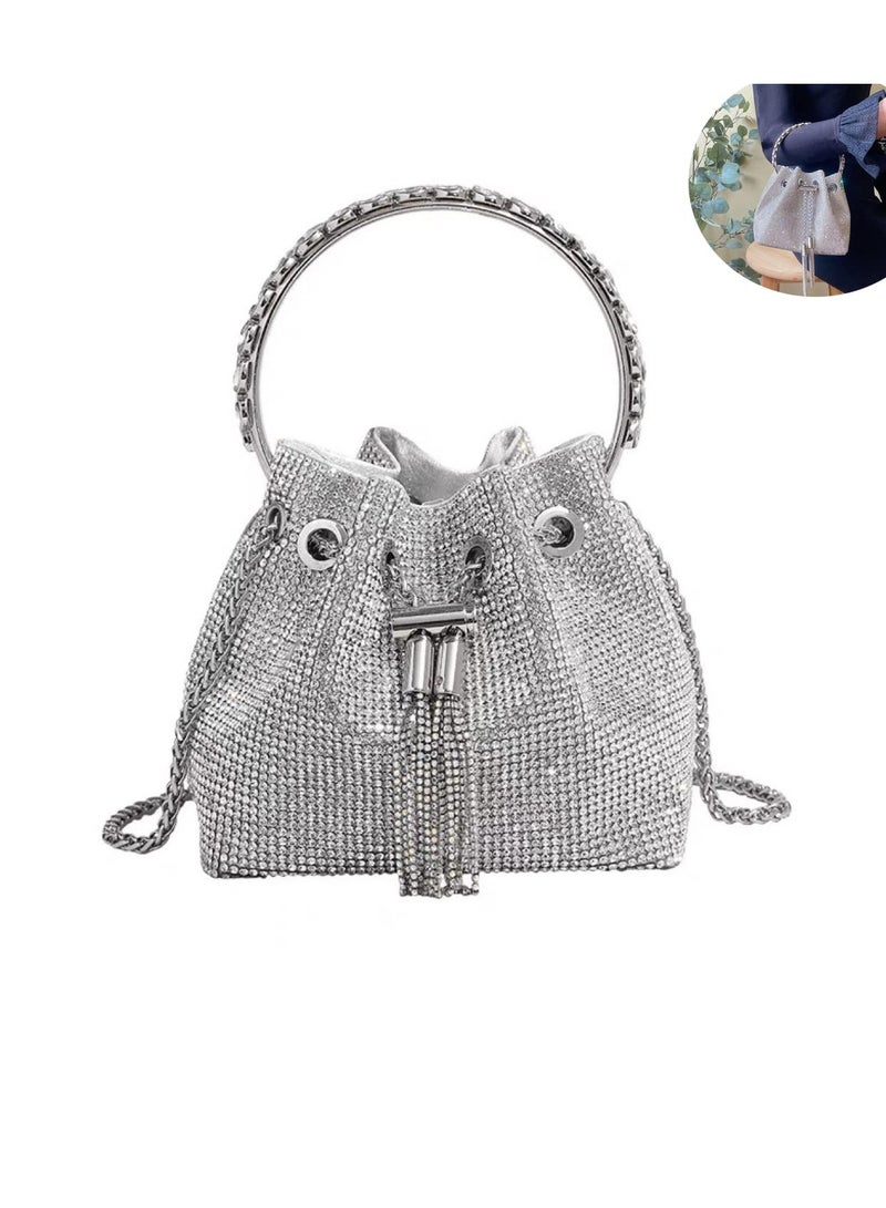 KASTWAVE Women Shoulder Bags, Women Rhinestones Crossbody Bag, Crystal Purses Handbags, Evening Bag Silver for Women Girls Wedding Prom Party Club Bling Bling Sparkling - Image 1