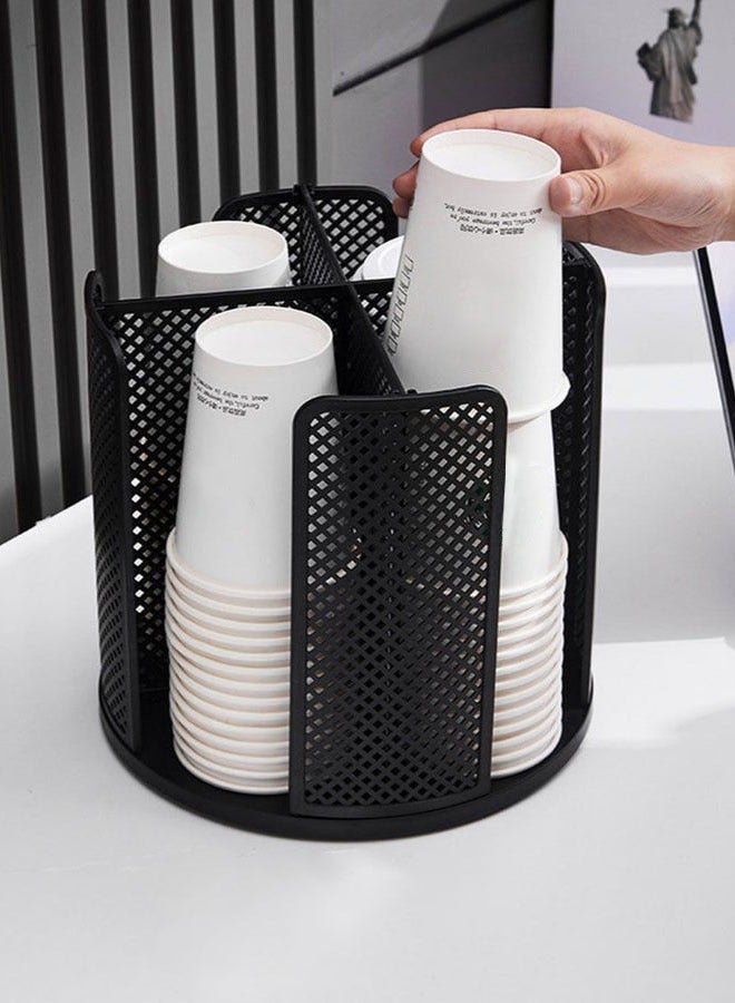 Hanayo Paper Cup Holder Disposable Cup Holder with 4 Compartments 360 Rotation Coffee Cup Organizer  Plastic Holder Coffee Latte Cup Storage Dispenser Multiuse for Countertop Kitchen Cafe(Black) - Image 2