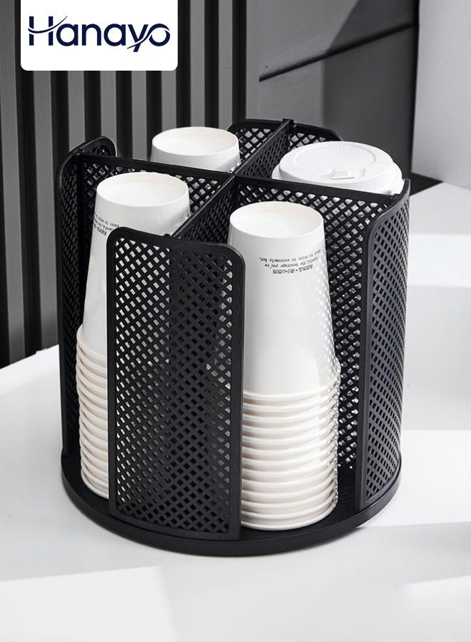 Hanayo Paper Cup Holder Disposable Cup Holder with 4 Compartments 360 Rotation Coffee Cup Organizer  Plastic Holder Coffee Latte Cup Storage Dispenser Multiuse for Countertop Kitchen Cafe(Black) - Image 1