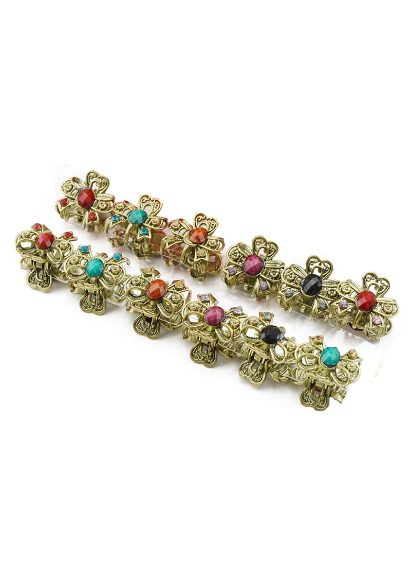 Fodattm 12PCS Women Lady Vintage Metal Mini Jaw Clip Rhinestone NoSlip Hair Claw Small Bang Jaw Clip Hair Clamp Hair Grip Hair Pin E 