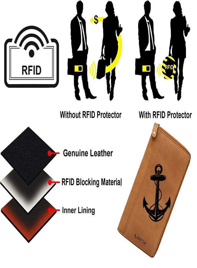 ABYS حافظة جواز سفر من الجلد الطبيعي من ABYS، بلون بني فاتح، مزودة بتقنية الحماية من تقنية RFID، مناسبة للسفر، وحاملة شيكات للرجال والنساء. - Image 3