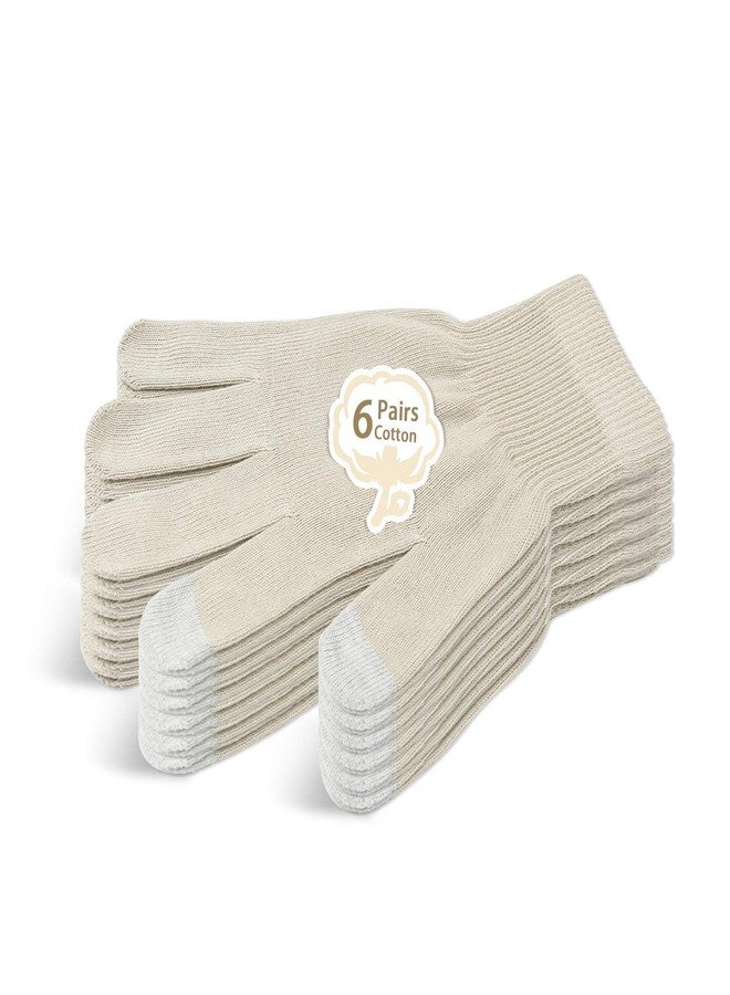 Evridwear Unisex Moisturizing Cotton Gloves with Touchscreen Fingertips for Eczema Beauty Cosmetic Dry Hands Sensitive Irritated Skin Therapy Overnight Bedtime, 6 Pairs, Lightweight-Beige, S/M - Image 1