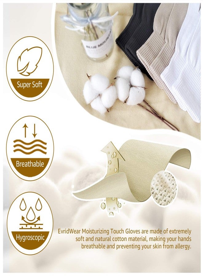 Evridwear Unisex Moisturizing Cotton Gloves with Touchscreen Fingertips for Eczema Beauty Cosmetic Dry Hands Sensitive Irritated Skin Therapy Overnight Bedtime, 6 Pairs, Lightweight-Beige, S/M - Image 2