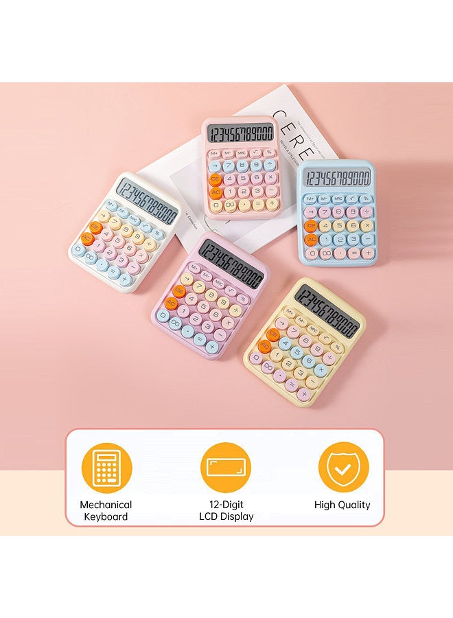 Generic Mechanical Calculator 12 Digit Large LCD Display Big Round Button Cute Candy Colored Calculator Suitable for Office School Home for Kids Students Accountant - Purple  - Image 2