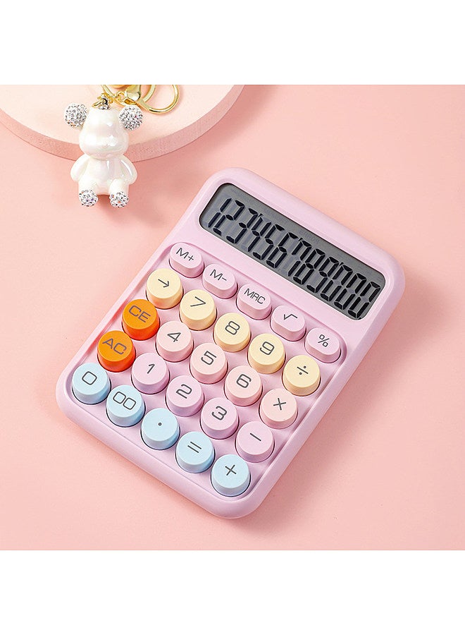 Generic Mechanical Calculator 12 Digit Large LCD Display Big Round Button Cute Candy Colored Calculator Suitable for Office School Home for Kids Students Accountant - Purple  - Image 3