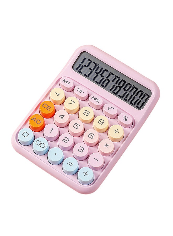 Generic Mechanical Calculator 12 Digit Large LCD Display Big Round Button Cute Candy Colored Calculator Suitable for Office School Home for Kids Students Accountant - Purple  - Image 1