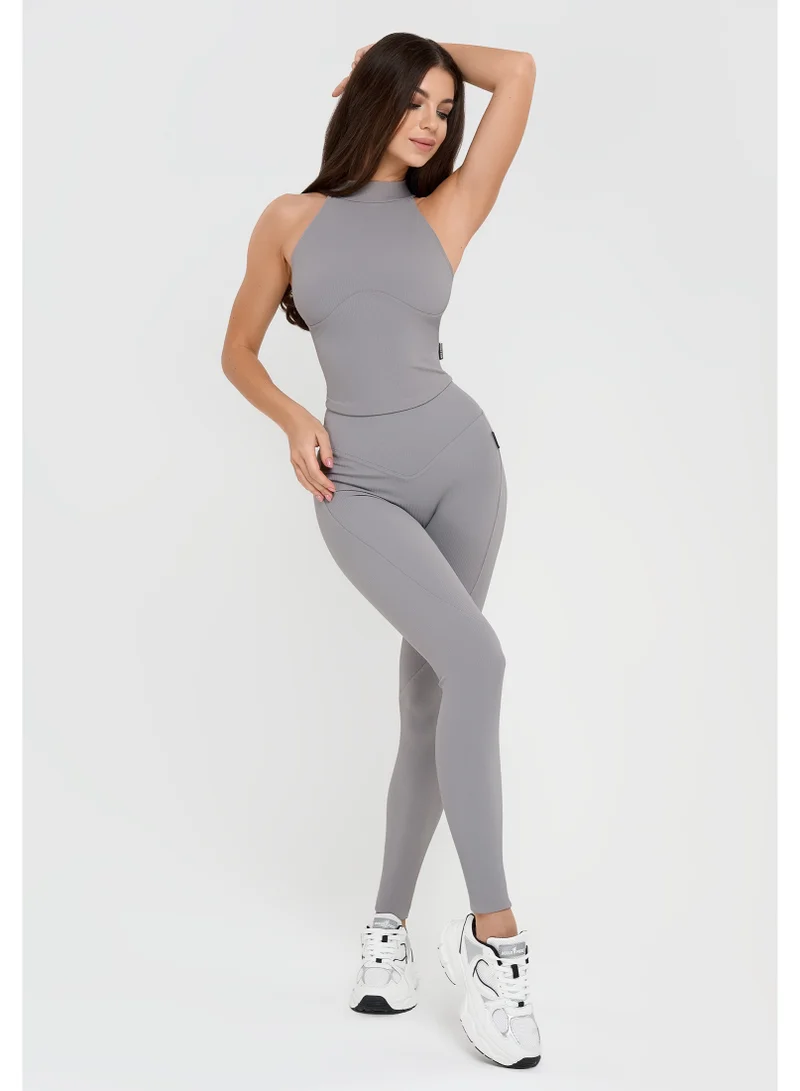 Bona Fide Leggings Ribbed Gray Bona Fide Premium Ribbed High-Waisted Leggings for Women - Tummy Control Sculpting Gym Tights - Professional Seamless Workout Yoga Pants - Breathable Moisture-Wicking Activewear - Slate Gray for Women | Best Price UAE