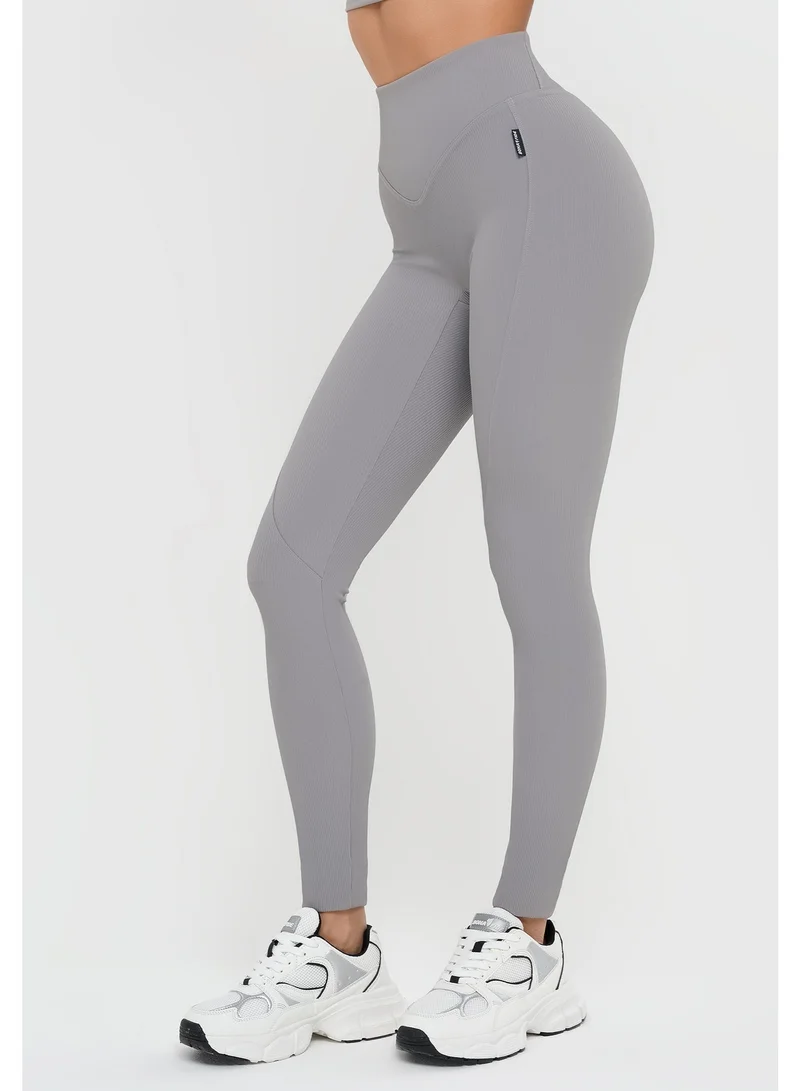 Bona Fide Premium Ribbed High-Waisted Leggings for Women - Tummy Control Sculpting Gym Tights - Professional Seamless Workout Yoga Pants - Breathable Moisture-Wicking Activewear - Slate Gray