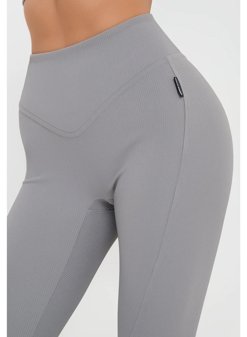 Bona Fide Leggings Ribbed Gray Bona Fide Premium Ribbed High-Waisted Leggings for Women - Tummy Control Sculpting Gym Tights - Professional Seamless Workout Yoga Pants - Breathable Moisture-Wicking Activewear - Slate Gray for Women | Best Price UAE