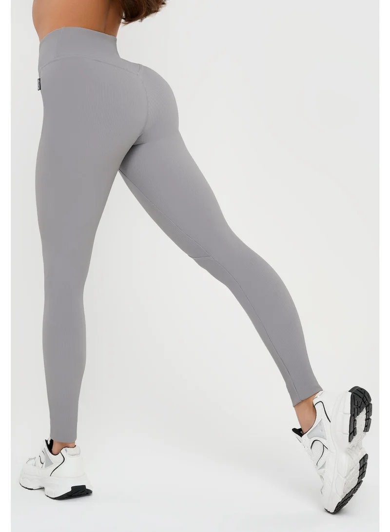 Bona Fide Premium Ribbed High-Waisted Leggings for Women - Tummy Control Sculpting Gym Tights - Professional Seamless Workout Yoga Pants - Breathable Moisture-Wicking Activewear - Slate Gray